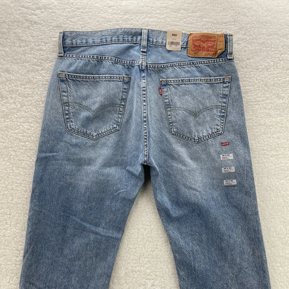 Levis 501 Jeans Mens 36x30 Blue Original Button Fly Medium Wash Denim Grunge New